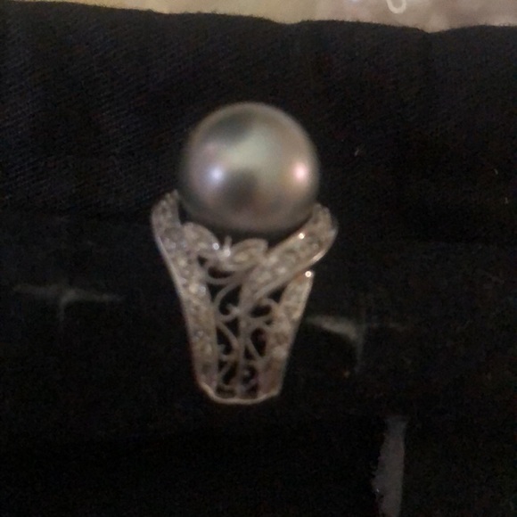 18 k perfect round shape south seas pearl approx 11 or 12 mm gray pearl diamonds - Picture 6 of 6
